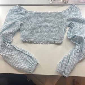 Blue off the shoulder, long sleeve top
